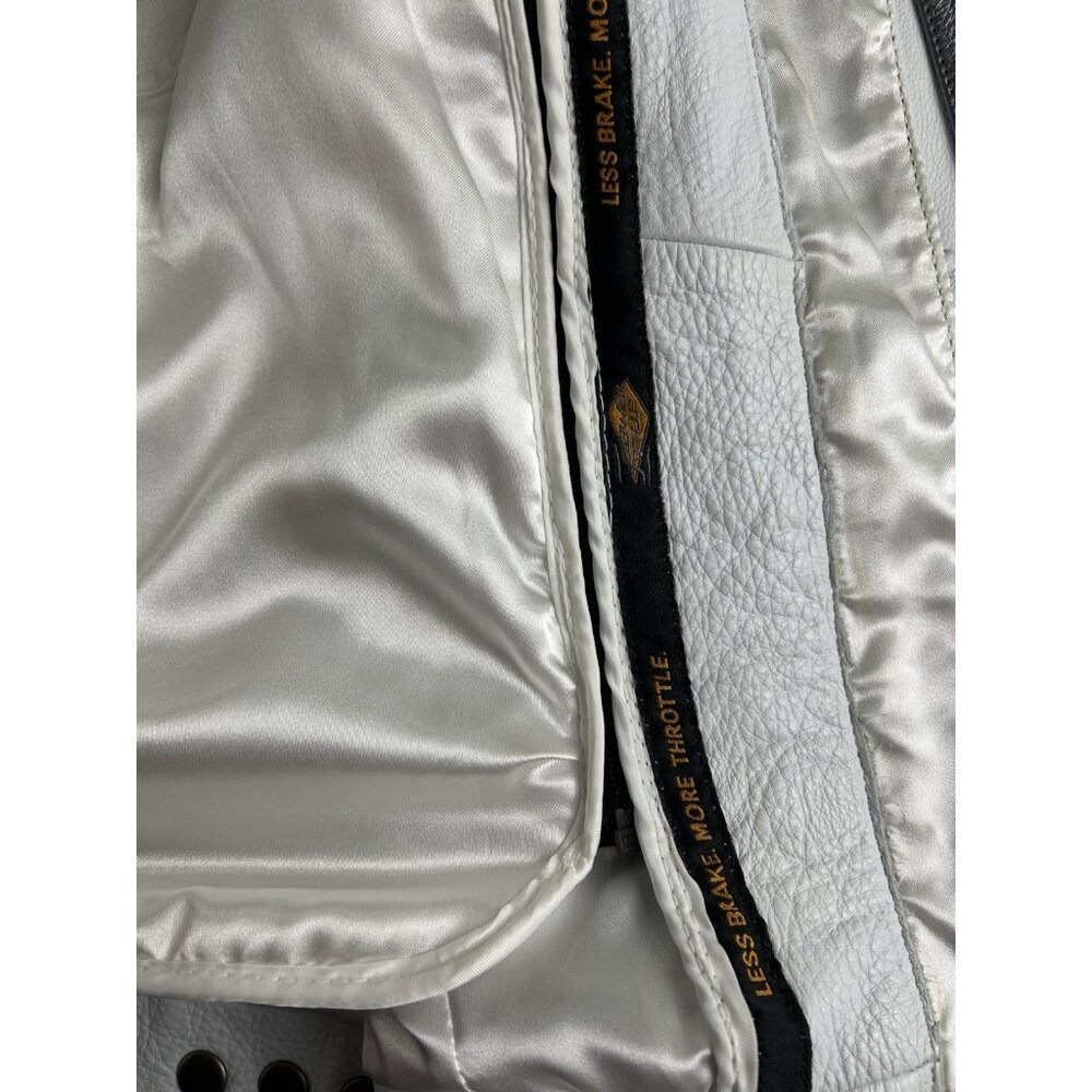 Power Trip Women's Leather Zip Up Motorcycle Jacket Large Cream/Silver Grey - Picture 12 of 16